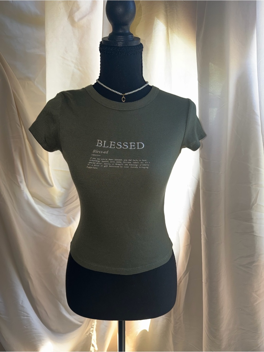Ribbed Short-Sleeve Top - Olive Green Womans Size S
